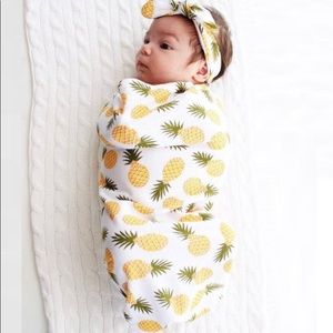 NWOT Baby Pineapple Swaddle Pouch with Headband